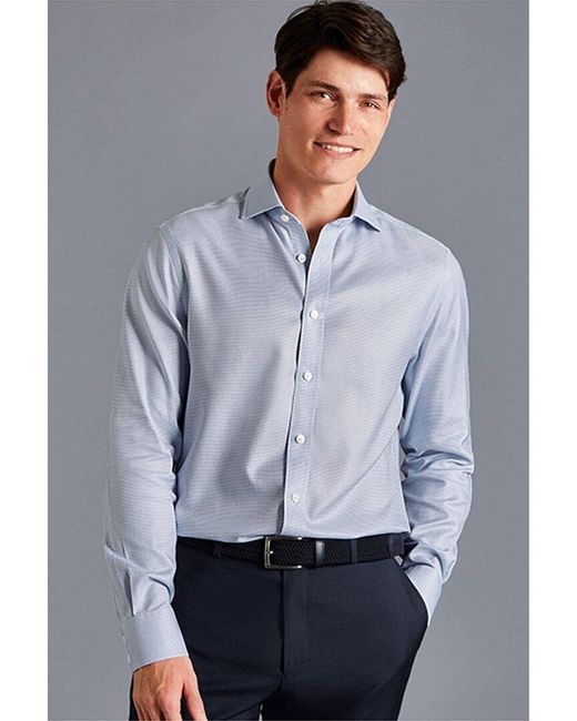 Charles Tyrwhitt Gray Non-iron Cambridge Weave Cutaway Slim Fit Shirt for men