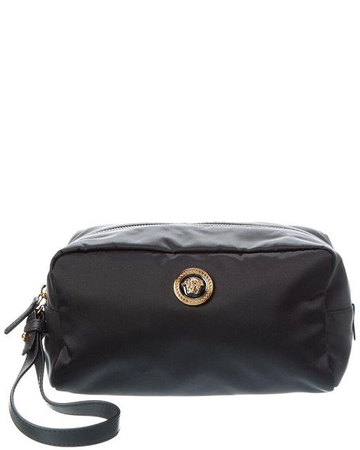 Versace Black Satin & Leather Cosmetic Case