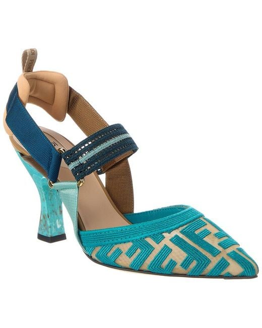 Fendi Blue Colibri Ff Mesh Slingback Pump