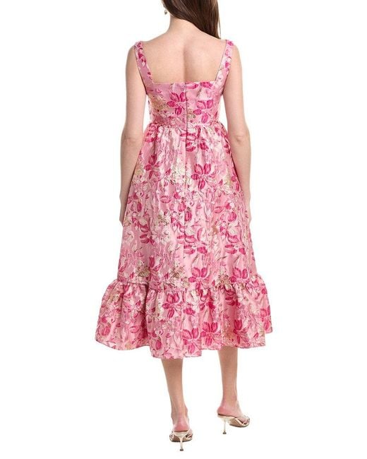 Adrianna Papell Pink Jacquard Flounce Midi Dress