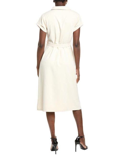 Gracia Natural Button-Down Belted Midi Dress