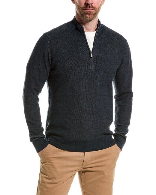 Raffi Blue English Rib 1/4-zip Mock Neck Sweater for men