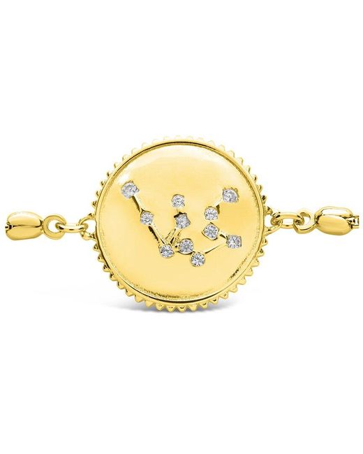 Sterling Forever Metallic 14k Over Silver Cz Aquarius Disc Bolo Bracelet