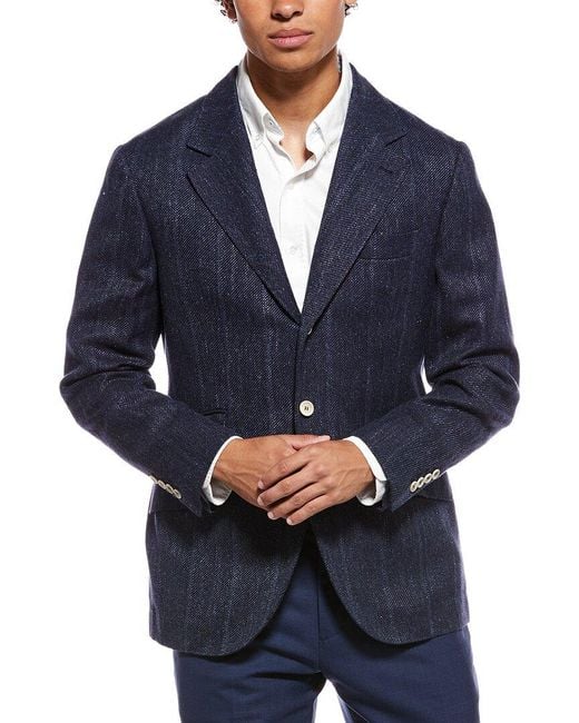 Brunello Cucinelli Blue Linen, Silk, & Wool-Blend Blazer for men
