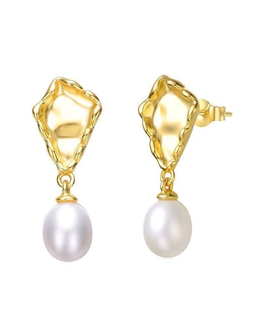 Genevive Jewelry Metallic 14k Over Silver 7.5mm Pearl Dangle Earrings
