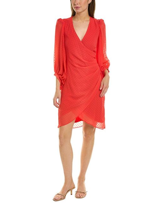 Donna Ricco Red Clip Dot Faux Wrap Dress
