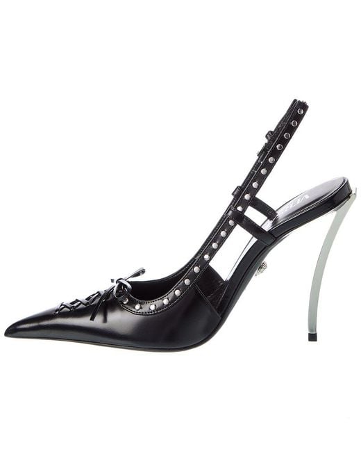 Versace Black Laced Pin-point Leather Slingback Pump