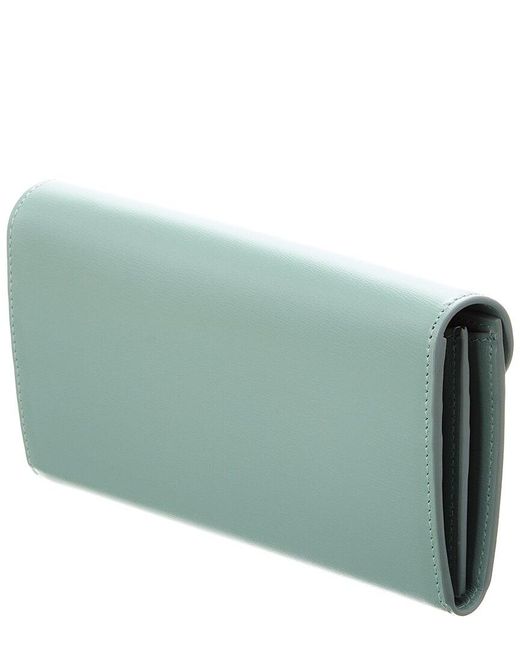 Ferragamo Green Asymmetrical Flap Leather Continental Wallet On Chain