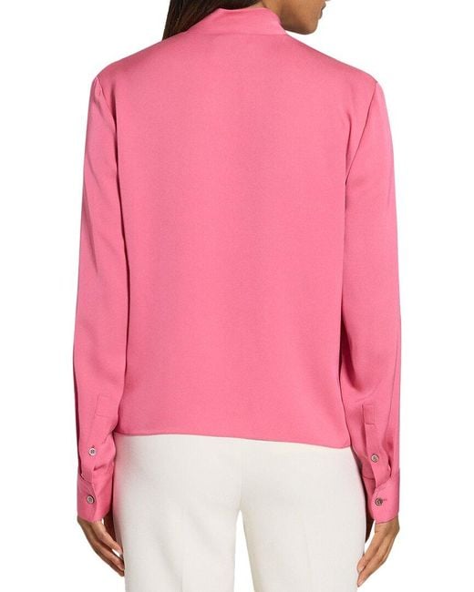 Theory Pink Open Neck Silk Tie Blouse