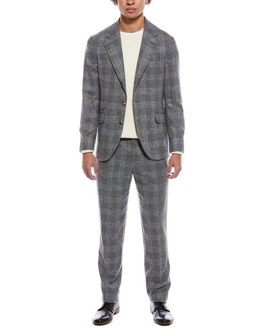 Brunello Cucinelli Gray 2Pc Silk & Wool-Blend Suit With Pleated Pant for men