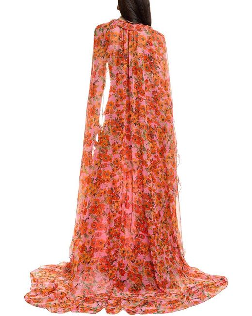 Carolina Herrera Red Deep V-neck Silk Gown