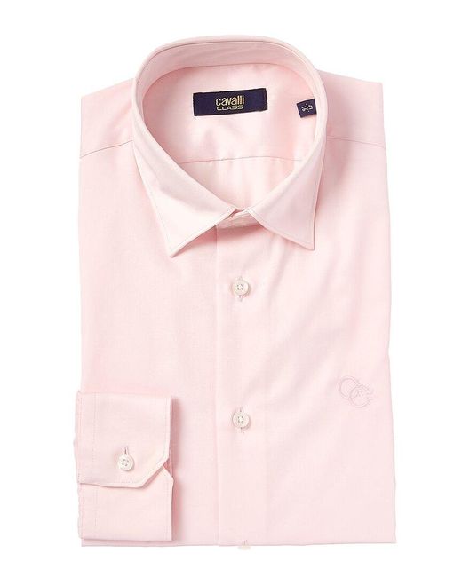 Class Roberto Cavalli Pink Slim Fit Dress Shirt for men