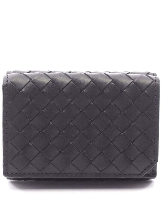 Bottega Veneta Gray Leather Intrecciato Trifold Wallet (authentic Pre-loved)