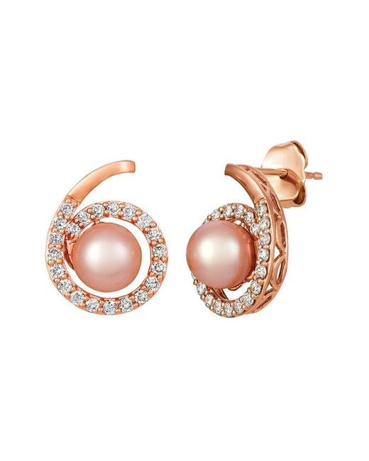 Le Vian Pink Le Vian 14k Strawberry Gold 0.42 Ct. Tw. Diamond 6-7mm Pearl Earrings