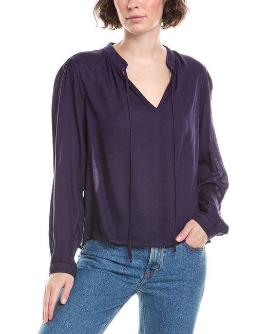 Bella Dahl Blue Flowy Tie Neck Blouse