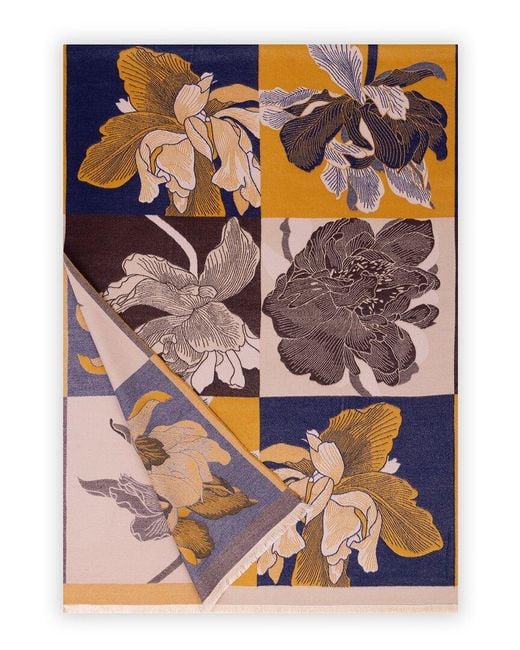 Saachi Blue Flower Patch Reversible Scarf