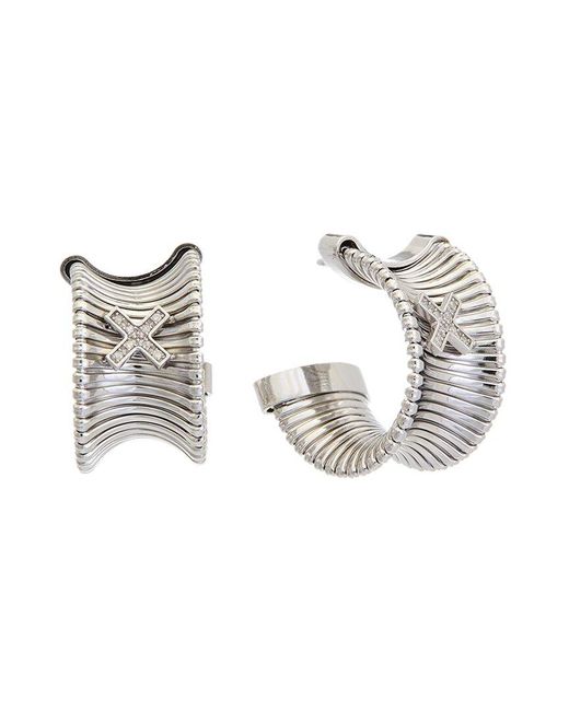 Meshmerise Metallic 18k Over Silver 0.12 Ct. Tw. Diamond Earrings
