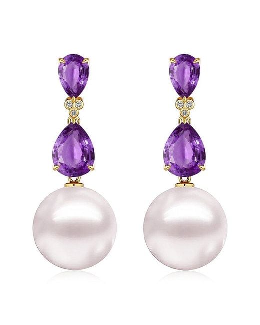 Kai Fine Jewelry Pink 14K 4.03 Ct. Tw. Diamond & Amethyst & 12-13Mm Pearl Drop Earrings