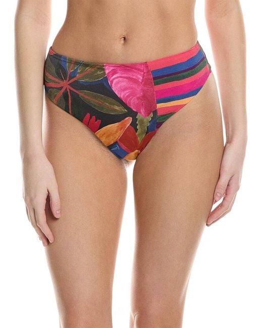 Farm Rio Pink Floral Tropical Colorful Stripes High-waist Bikini Bottom