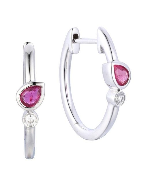 Gregg Ruth White 14K 0.49 Ct. Tw. Diamond & Ruby Huggie Earring