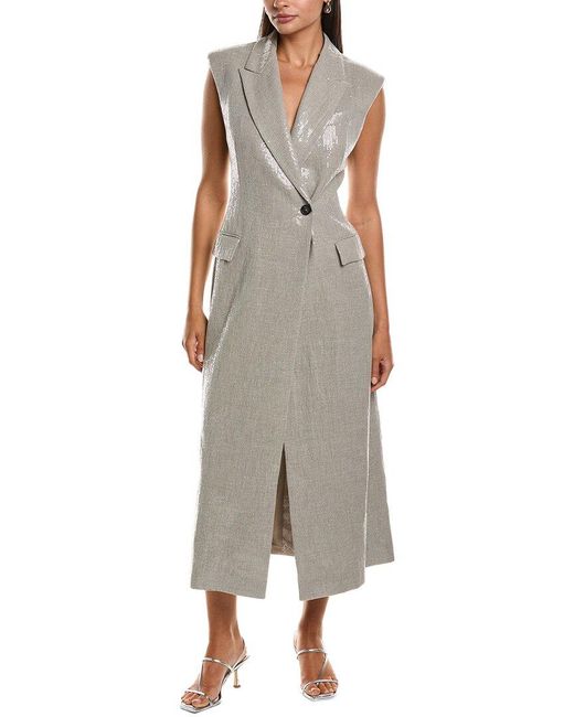Brunello Cucinelli Multicolor Sequin Linen-blend Blazer Dress