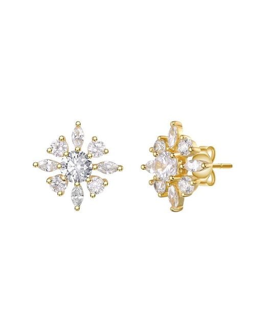 Rachel Glauber Metallic 14K Plated Cz Flower Earrings