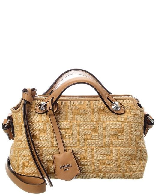 Fendi Brown By The Way Soft Mini Ff Raffia & Leather Satchel