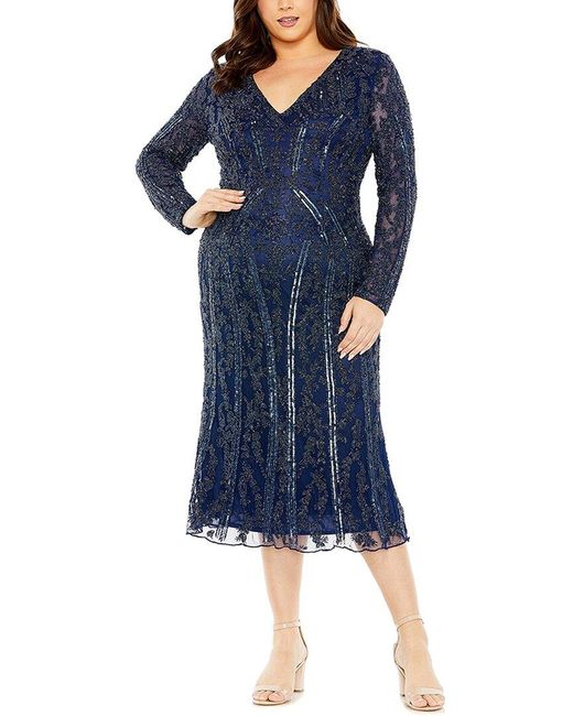 Mac Duggal Blue Embellished Tea Length Gown