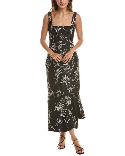 Lela Rose Green Metallic Floral Jacquard Silk-Blend Cascade Dress