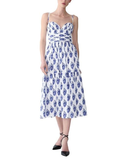 Carolina Herrera Blue Spaghetti Strap Bustier A-Line Midi Dress