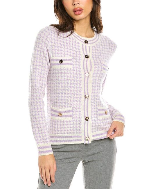 Houndstooth Cashmere Cardigan in Purple 