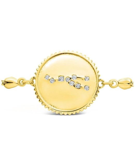 Sterling Forever Metallic 14k Over Silver Cz Taurus Disc Bolo Bracelet