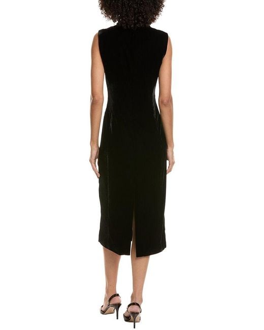 Theory Black Velvet Funnel Neck Midi Dress
