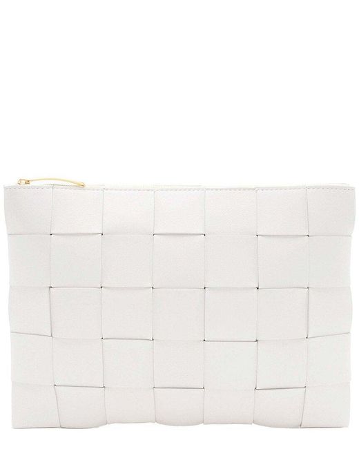 Bottega Veneta Natural White Intrecciato Nappa Leather Cassette Medium Flat Zip Pouch (authentic Pre-loved)
