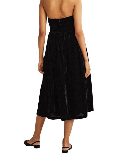 Boden Black Strapless Velvet Midi Dress