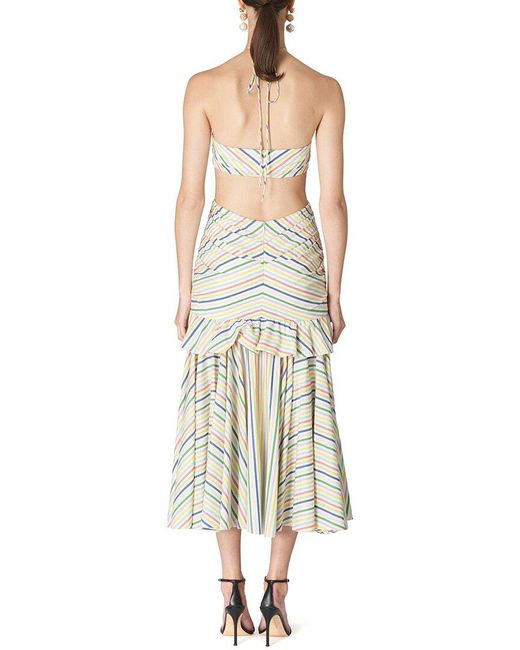 Carolina Herrera Multicolor Halter Bandeau Ruffled Edge Midi Dress
