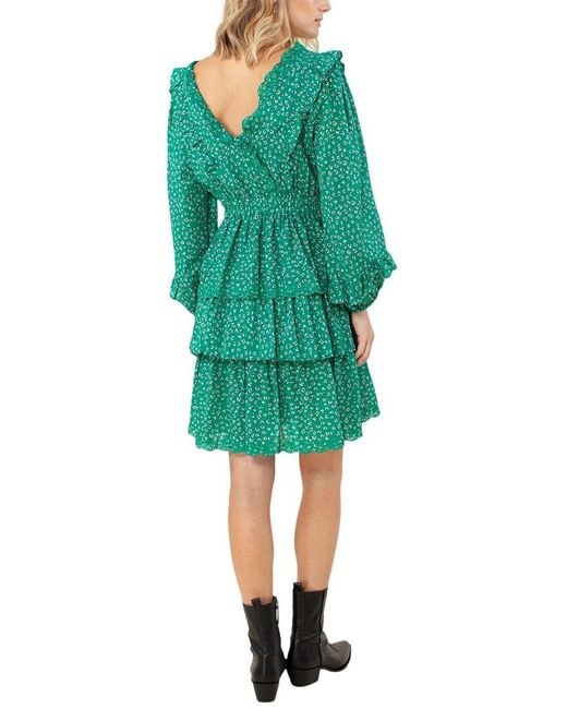 Hale Bob Green Printed Tiered Dress