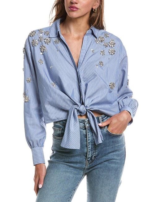 Cinq À Sept Blue Lola Stripe Tumbling Flowers Marianna Blouse