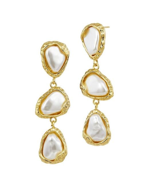 Savvy Cie Metallic 18K Plated 12Mm Pearl Drop Earrings
