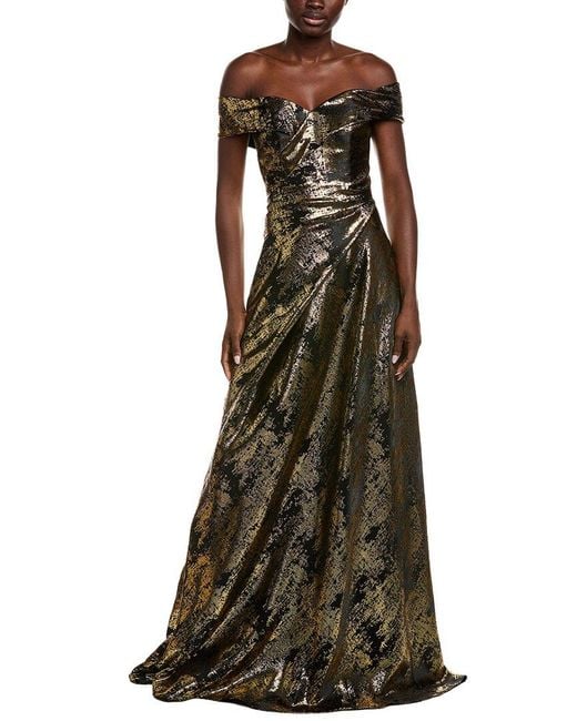 Rene Ruiz Green Off-The-Shoulder Gown