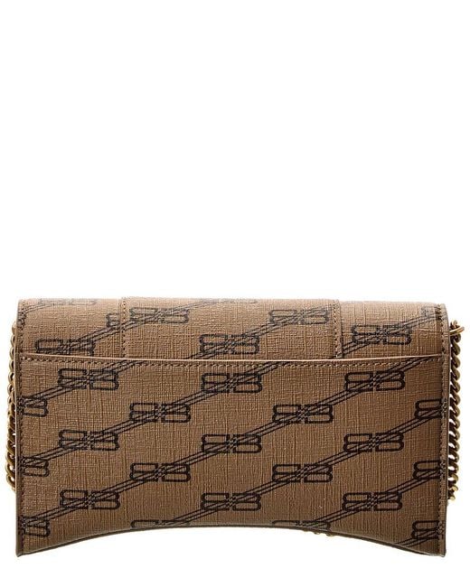 Balenciaga Brown Hourglass Coated Canvas Wallet On Chain