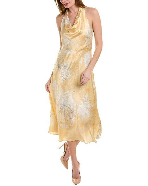Elie Tahari Eclipse Halter Silk Midi Dress in Yellow | Lyst Australia