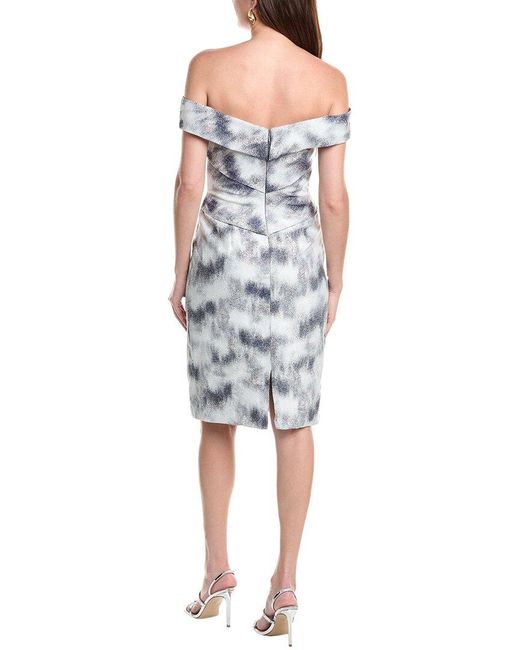 Rene Ruiz Blue Off-The-Shoulder Jacquard Cocktail Dress