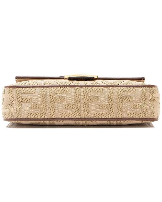 Fendi Metallic Beige Ff Embroidered Canvas Baguette Shoulder Bag (authentic Pre-loved)