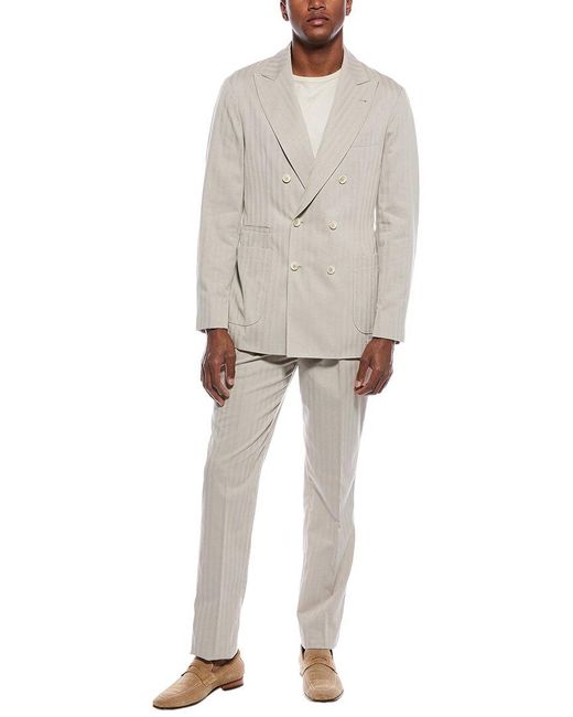 Brunello Cucinelli Natural 2Pc Silk-Blend Suit With Pleated Pant for men