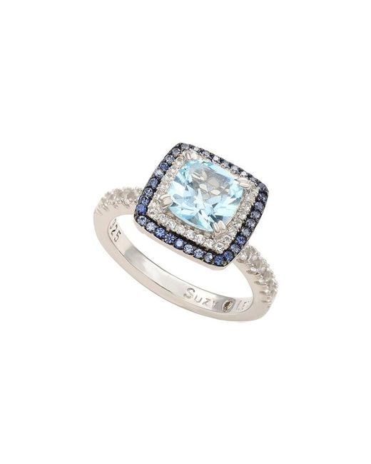 Suzy Levian Multicolor Silver 0.02 Ct. Tw. Diamond & Gemstone Double Halo Ring