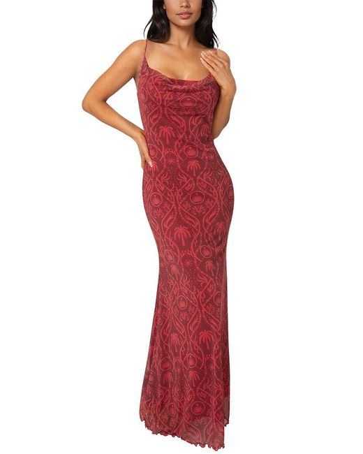 Bebe Red Printed Mesh Maxi Dress