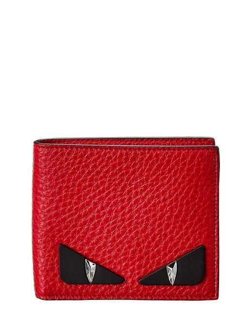 Fendi Bug Eyes Leather Bifold Wallet in Red for Men | Lyst
