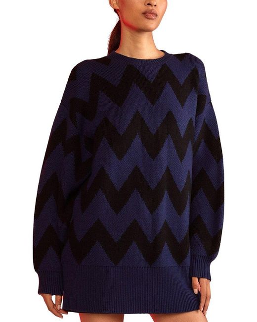 Cynthia Rowley Blue Chunky Chevron Wool & Cashmere-blend Sweater