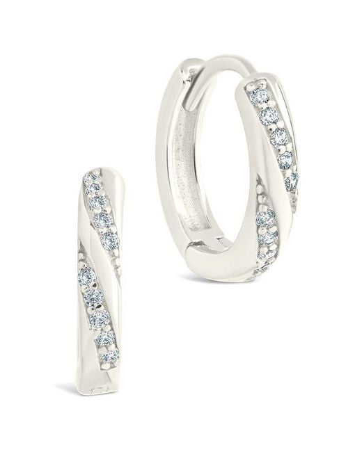 Sterling Forever White Silver Cz Adelise Micro Hoop Earrings